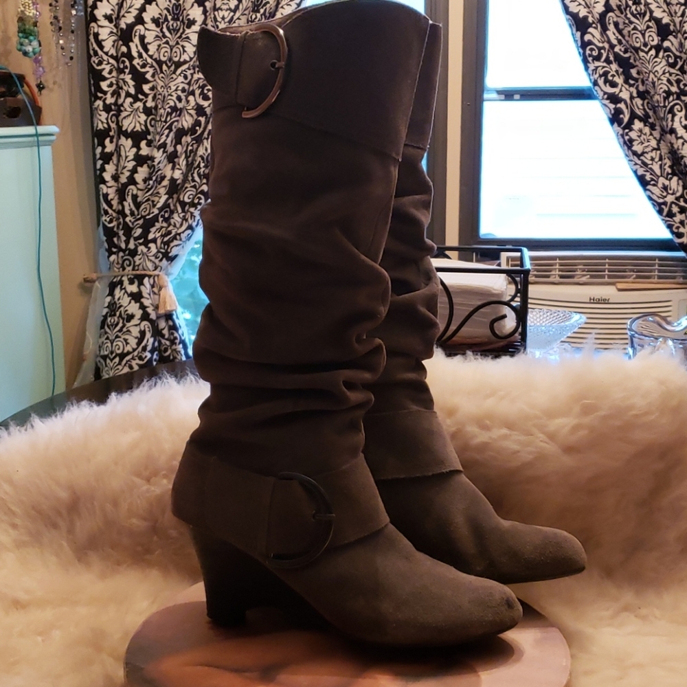Naughty Monkey Grey Heeled Zip Boots Size 10